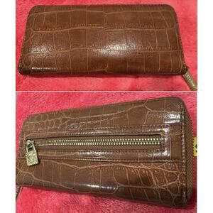Anne Klein Women’s Wallet Brown Croc Embossed Faux Leather Zip Around